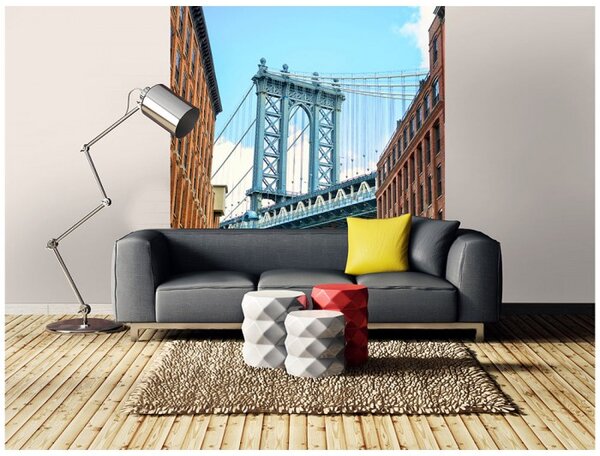 DIMEX | Vliesová fototapeta na stenu Most v Manhattane MS-3-0012 | 225 x 250 cm | šedá, modrá, oranžová