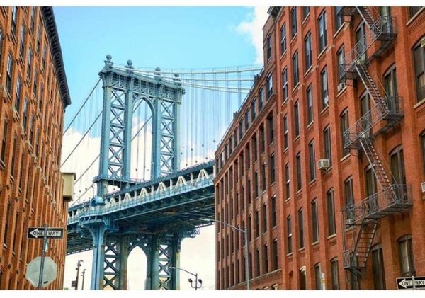 DIMEX | Vliesové fototapety na stenu Most v Manhattane MS-5-0012 | 375 x 250 cm | šedá, modrá, oranžová