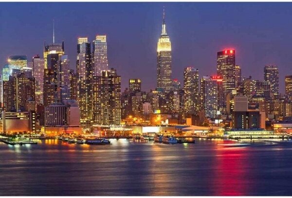 DIMEX | Vliesové fototapety na stenu Manhattan v noci MS-5-0003 | 375 x 250 cm | modrá, žltá, červená