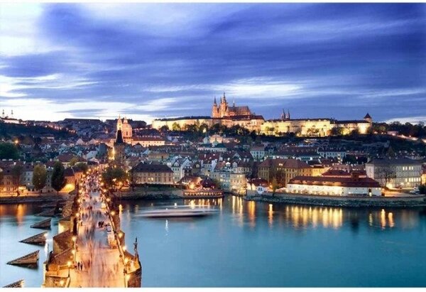DIMEX | Vliesové fototapety na stenu Praha MS-5-0031 | 375 x 250 cm | modrá, žltá, béžová