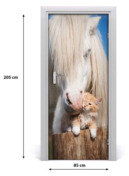 Samolepiace fototapety na dvere Biely kôň s mačkou 85x205 cm