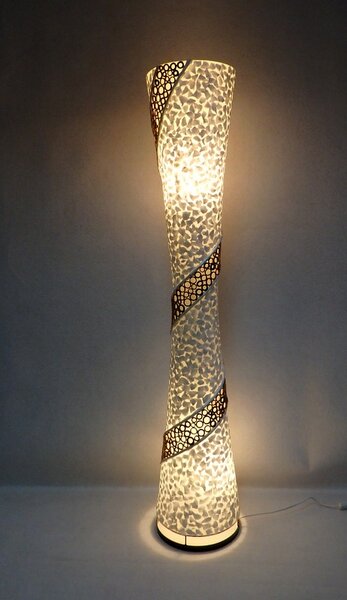 Stojacia lampa PAMELA, pravá perleť a bambus, 150 cm, ručná práca