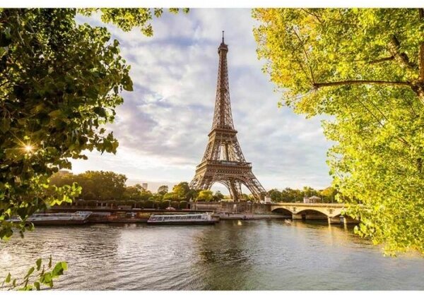 DIMEX | Vliesové fototapety na stenu Seina v Paríži MS-5-0028 | 375 x 250 cm | zelená, šedá, béžová