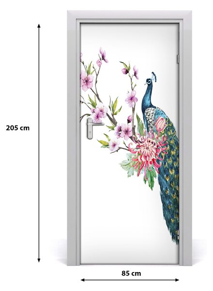 Samolepiace fototapety na dvere Páv a kvety 85x205 cm