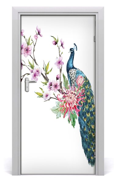 Samolepiace fototapety na dvere Páv a kvety 95x205 cm