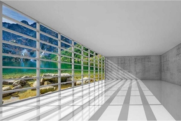 DIMEX | Vliesové fototapety na stenu Interiér s výhľadom MS-5-0039 | 375 x 250 cm | biela, šedá, viacfarebná