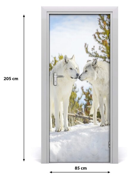 Samolepiace fototapety na dvere Dva bieli vlci 85x205 cm