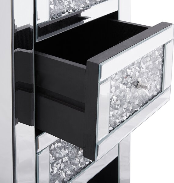 Nočný stolík strieborný so zrkadlovým efektom 3 zásuvky 60 x 30 x 30 cm moderný elegantný obývacia izba spálňa