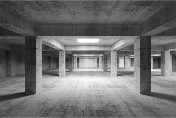 DIMEX | Vliesové fototapety na stenu 3D priemyselná hala MS-5-0035 | 375 x 250 cm | šedá