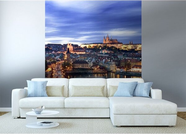 DIMEX | Vliesová fototapeta na stenu Praha MS-3-0031 | 225 x 250 cm | modrá, žltá, béžová