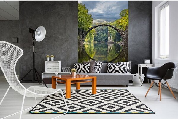 DIMEX | Vliesové fototapety na stenu Krajina s oblúkovým mostom MS-2-0060 | 150 x 250 cm | zelená, modrá, šedá