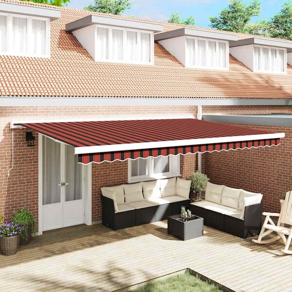 Maison Exclusive – Manuálna markíza, 5 x 3 m, oranžovo-hnedá, s horizontálnymi pruhmi