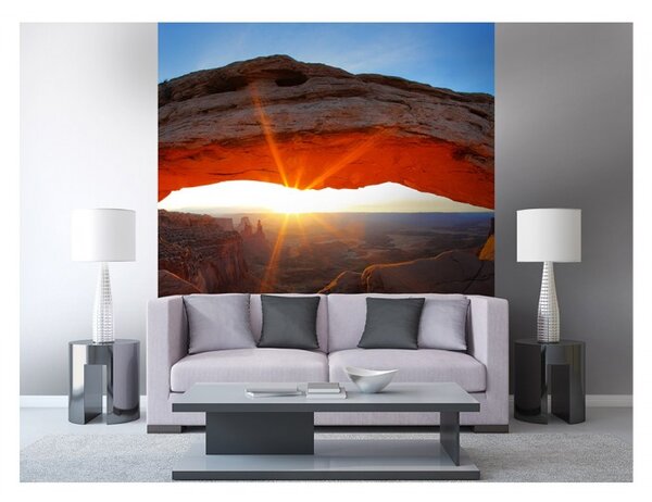 DIMEX | Vliesová fototapeta na stenu Horská klenba MS-3-0053 | 225 x 250 cm | modrá, hnedá, červená