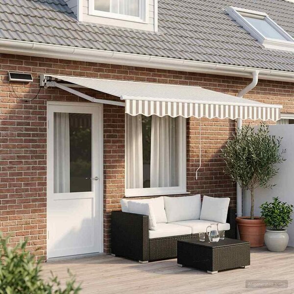 Maison Exclusive – Elektrická solárna markíza, rozmery 4 x 3 m, pruhovaná (svetlosivá a biela)