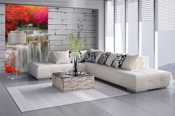 DIMEX | Vliesové fototapety na stenu Vodopád v dažďovom pralese MS-2-0072 | 150 x 250 cm | biela, červená, ružová