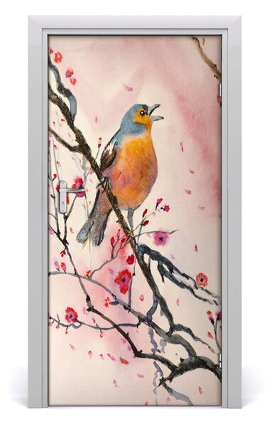 Samolepiace fototapety na dvere Vták na vetve 95x205 cm