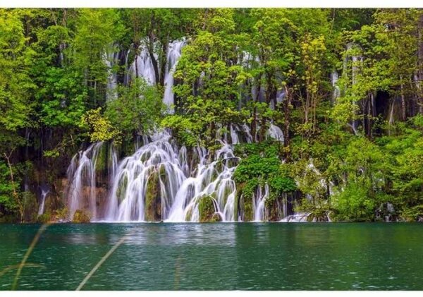 DIMEX | Vliesové fototapety na stenu Plitvické jazerá MS-5-0078 | 375 x 250 cm | zelená, biela, hnedá