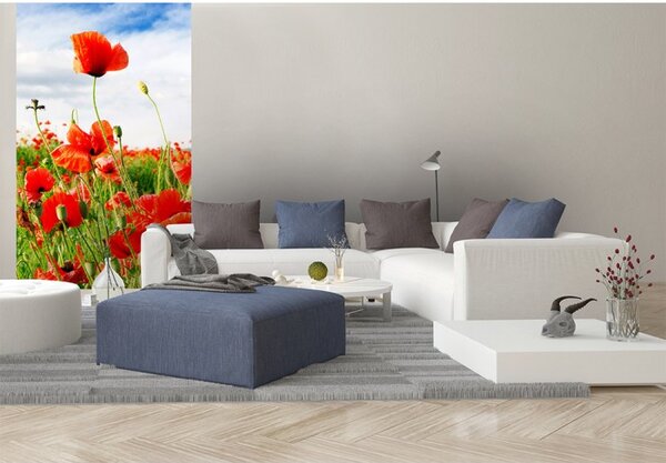 DIMEX | Vliesové fototapety na stenu Červený mak MS-2-0090 | 150 x 250 cm | červená, zelená, modrá, biela