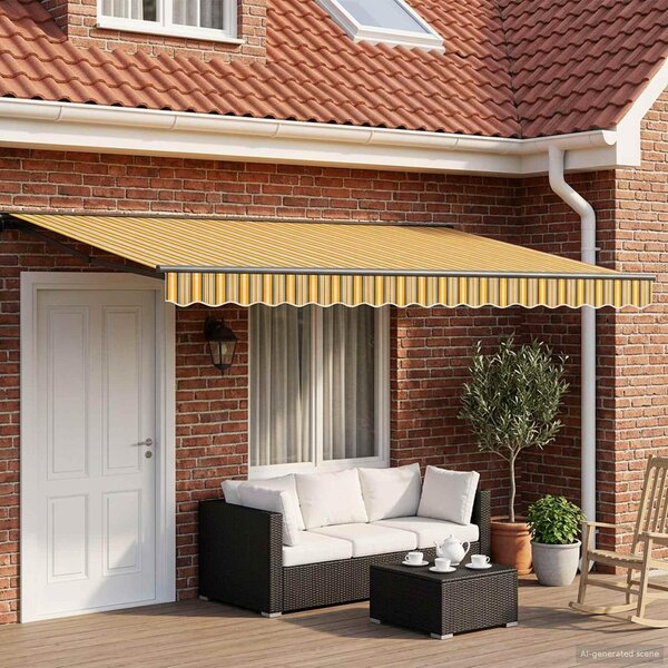 Maison Exclusive – Manuálna markíza, 4 x 3,5 m, pruhovaná (žltá, sivá a biela)