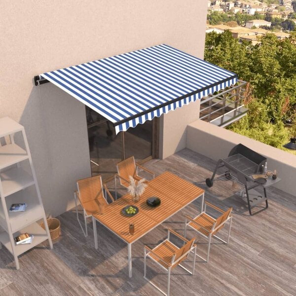 Maison Exclusive – Manuálna markíza, 4,5 x 3,5 m, modro-biela, 100% polyester