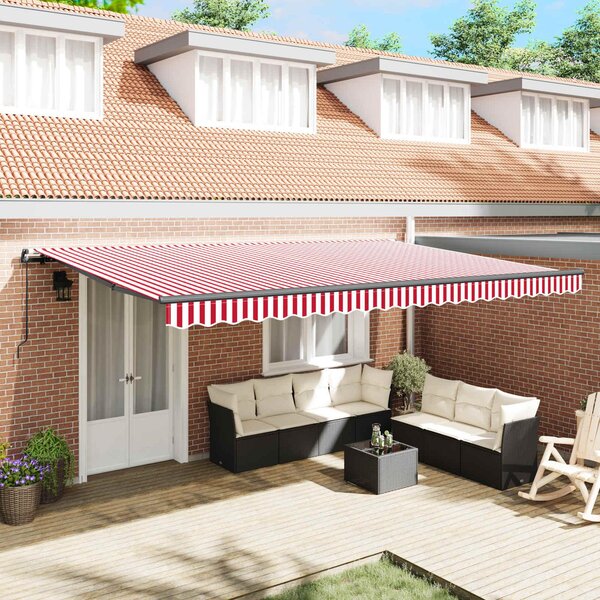 Maison Exclusive – Manuálna markíza, 5 x 3 m, červeno-biele pruhy, 100% polyester