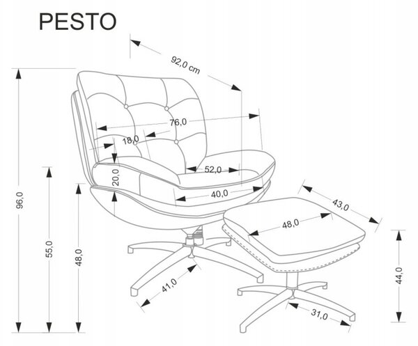HALMAR Kreslo s podnožkou Pesto popolavo sivé