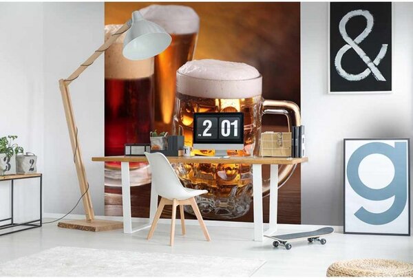 DIMEX | Vliesová fototapeta na stenu Pivné pollitre MS-3-0248 | 225 x 250 cm | hnedá, biela, červená