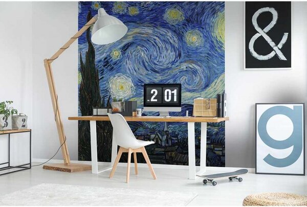 DIMEX | Vliesová fototapeta na stenu Hviezdna noc od Vincenta van Gogha MS-3-0250 | 225 x 250 cm | modrá, žltá, čierna