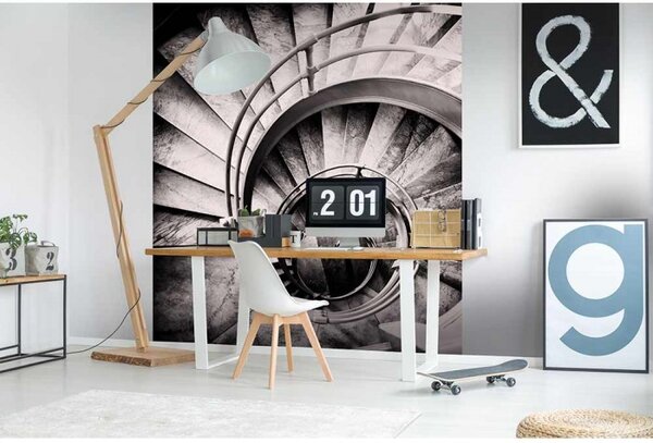 DIMEX | Vliesová fototapeta na stenu 3D točité schodisko MS-3-0271 | 225 x 250 cm | čiernobiela