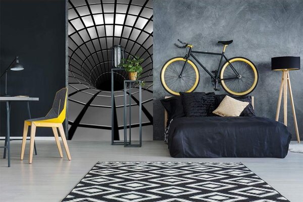 DIMEX | Vliesové fototapety na stenu 3D strieborná priepasť MS-2-0278 | 150 x 250 cm | metalická, čierna