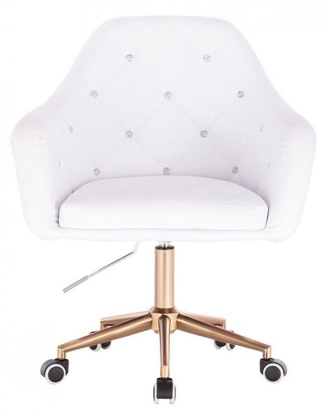LuxuryForm DESIGN Kreslo ROMA na zlatej podstave s kolieskami - biele