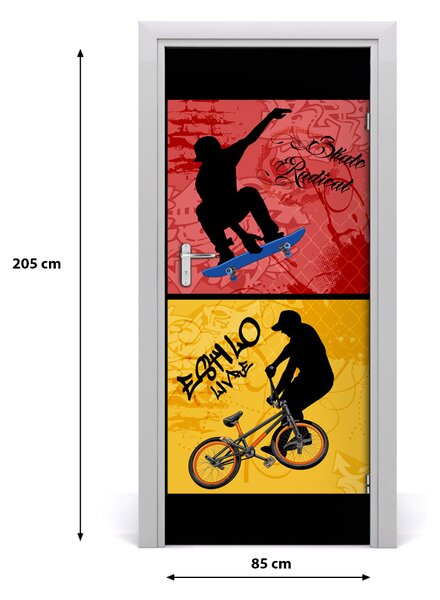 Fototapeta samolepiace dvere bicykel a skateboard 85x205 cm