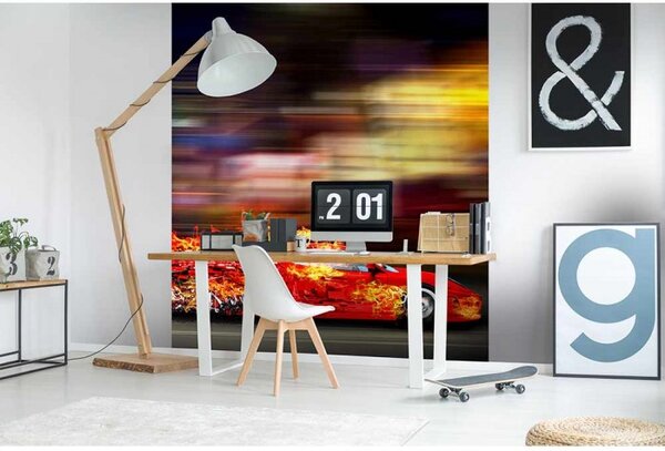 DIMEX | Vliesová fototapeta na stenu Závodné auto MS-3-0309 | 225 x 250 cm | červená, žltá, čierna