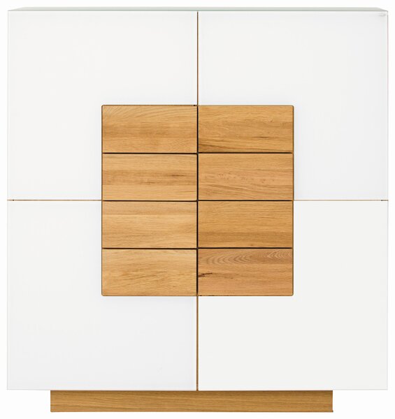 VYSOKÁ KOMODA, divoký dub, biela, farba duba, 128/138/43 cm Voglauer - Komody