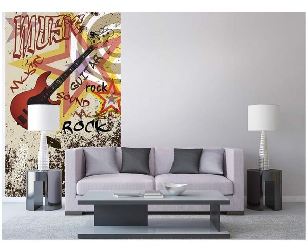 DIMEX | Vliesové fototapety na stenu Červená gitara MS-2-0324 | 150 x 250 cm | červená, hnedá, žltá, čierna