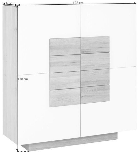 VYSOKÁ KOMODA, divoký dub, biela, farba duba, 128/138/43 cm Voglauer - Komody