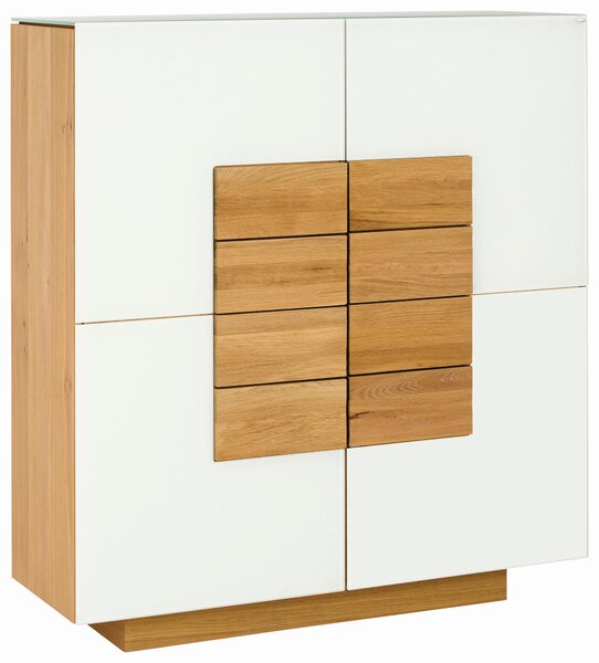 VYSOKÁ KOMODA, divoký dub, biela, farba duba, 128/138/43 cm Voglauer - Komody
