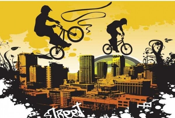 DIMEX | Vliesové fototapety na stenu Cyklisté MS-5-0326 | 375 x 250 cm | žltá, čierna, oranžová