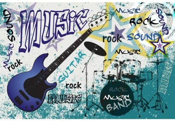 DIMEX | Vliesové fototapety na stenu Modrá gitara MS-5-0323 | 375 x 250 cm | modrá, tyrkysová, čierna, žltá