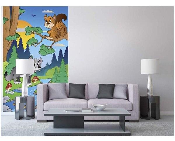 DIMEX | Vliesové fototapety na stenu Zvieratká v lese MS-2-0336 | 150 x 250 cm | zelená, viacfarebná