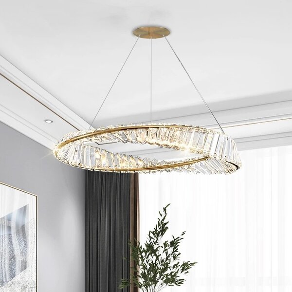 TooLight Krištáľový závesný LED luster APP1201-CP 50 cm zlatý/neutrálna biela