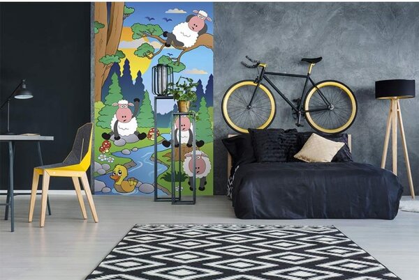 DIMEX | Vliesové fototapety na stenu Ovečky v lese MS-2-0341 | 150 x 250 cm | zelená, viacfarebná