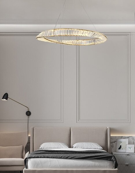 TooLight Krištáľový závesný LED luster APP1201-CP 50 cm zlatý/neutrálna biela