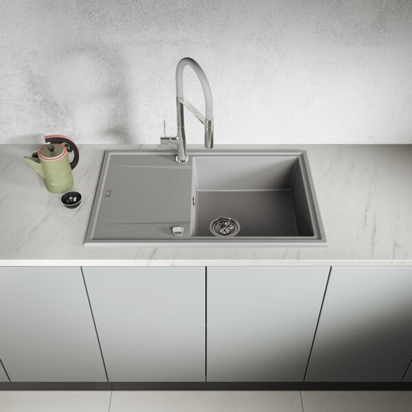 Laveo Megalo, 1-komorový granitový drez 780x500x185 mm, šedá, LAV-SBE_511T
