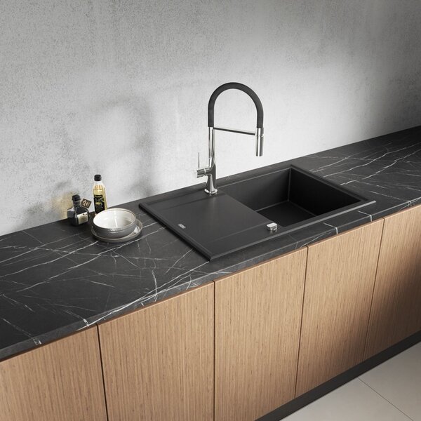 Laveo Megalo, 1-komorový granitový drez 780x500x185 mm, čierna škvrnitá, LAV-SBE_711T