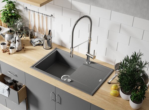 Laveo Megalo, 1-komorový granitový drez 780x500x185 mm, šedá, LAV-SBE_511T