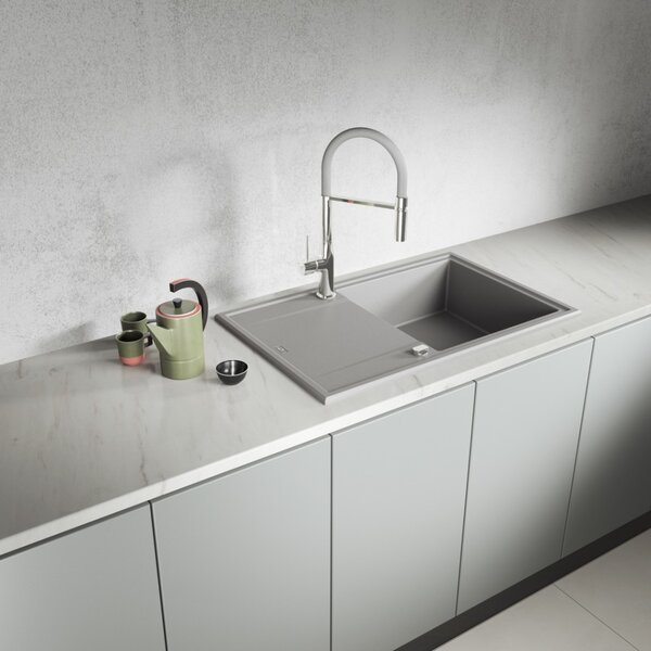 Laveo Megalo, 1-komorový granitový drez 780x500x185 mm, šedá, LAV-SBE_511T