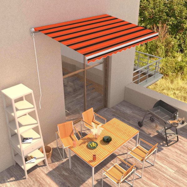 Maison Exclusive – Manuálna markíza, 3,5 x 2,5 m, oranžovo-hnedá, s horizontálnymi pruhmi