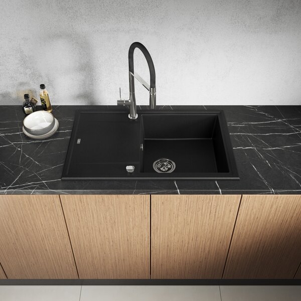 Laveo Megalo, 1-komorový granitový drez 780x500x185 mm, čierna škvrnitá, LAV-SBE_711T
