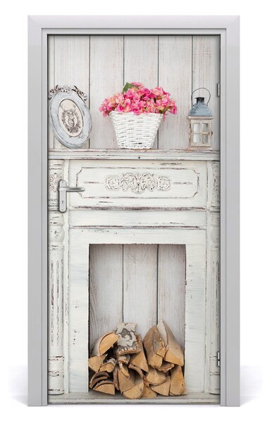 Fototapeta samolepiace dvere drevený krb 95x205 cm